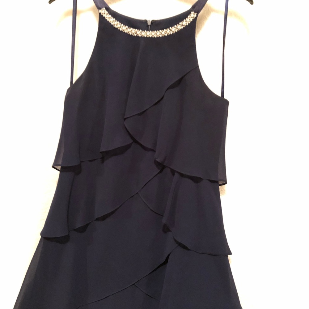 Navy Blue Ruffle Dress - Picture 2 of 6